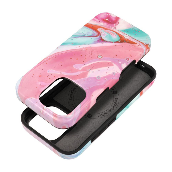 Etui na iPhone 15 PRO Forcell F-Protect Mirage zgodny z MagSafe Military Drop-Test pink marble