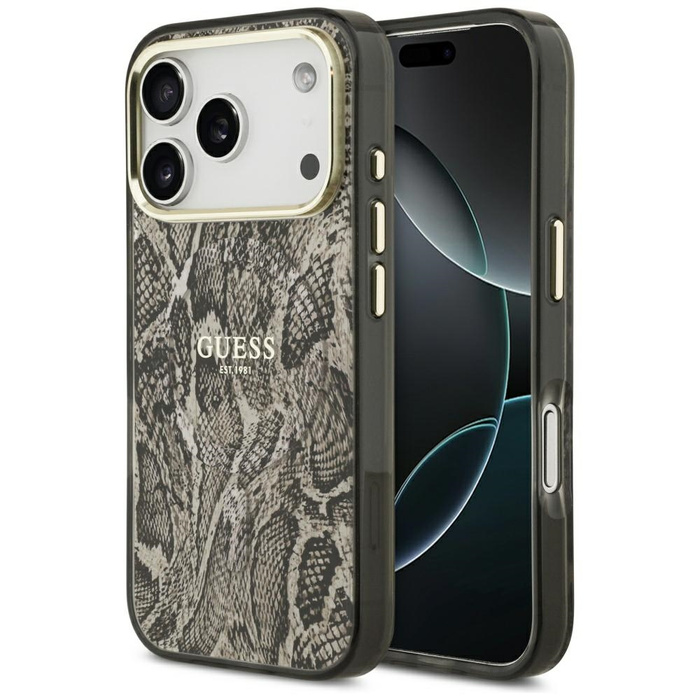 Etui Guess Python Pattern MagSafe do     iPhone 17 Pro brązowy