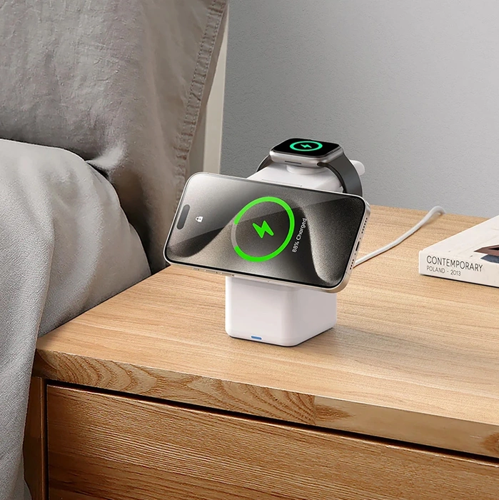 DUZZONA W20 - ładowarka indukcyjna z lampką 4w1 kompatybilna z MagSafe 15W biała