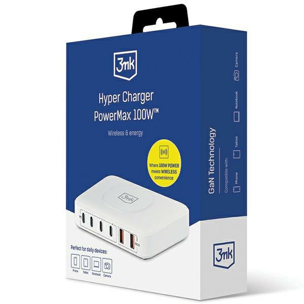 3MK Hyper Charger PowerMax 100W 4xUSB-C + 2xUSB-A stacja ładująca z ład. indukcyjną QC+PD