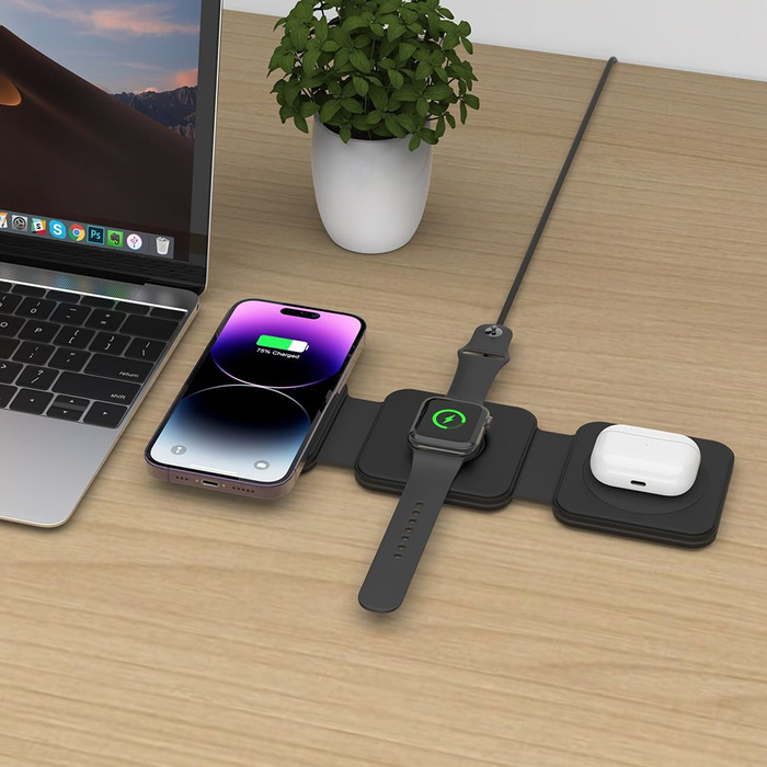 ŁADOWARKA TECH-PROTECT QI15W-A24 3IN1 MAGNETIC MAGSAFE WIRELESS CHARGER BLACK