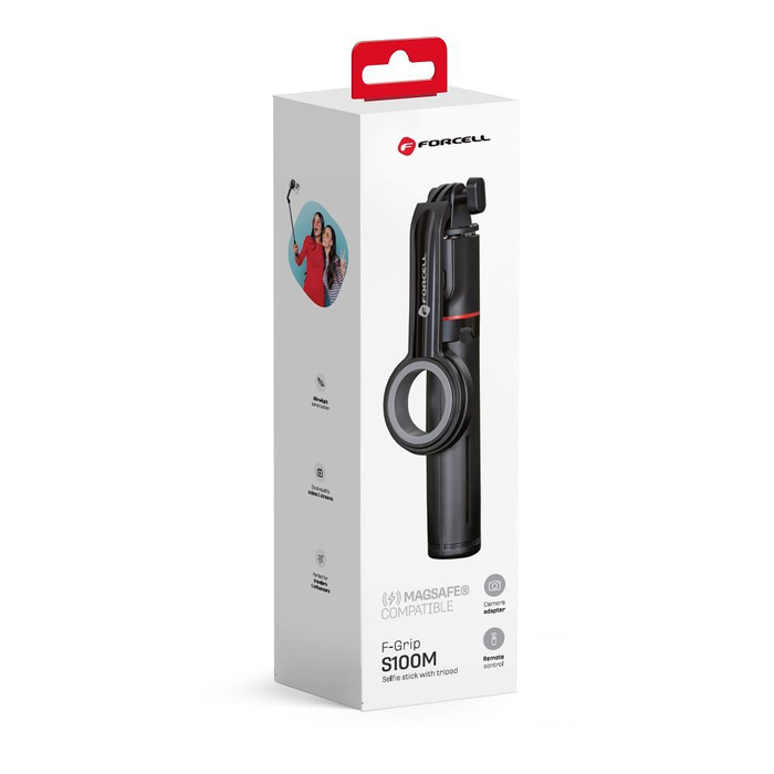Selfie stick Forcell F-Grip MagSelfie S100M zgodny z MagSafe z pilotem bezprzewodowym czarny 0INT