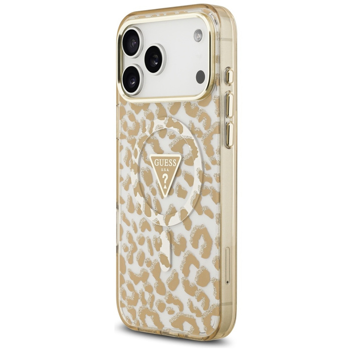 Etui Guess Leopard Glitter MagSafe do    iPhone 17 Pro Max brązowy