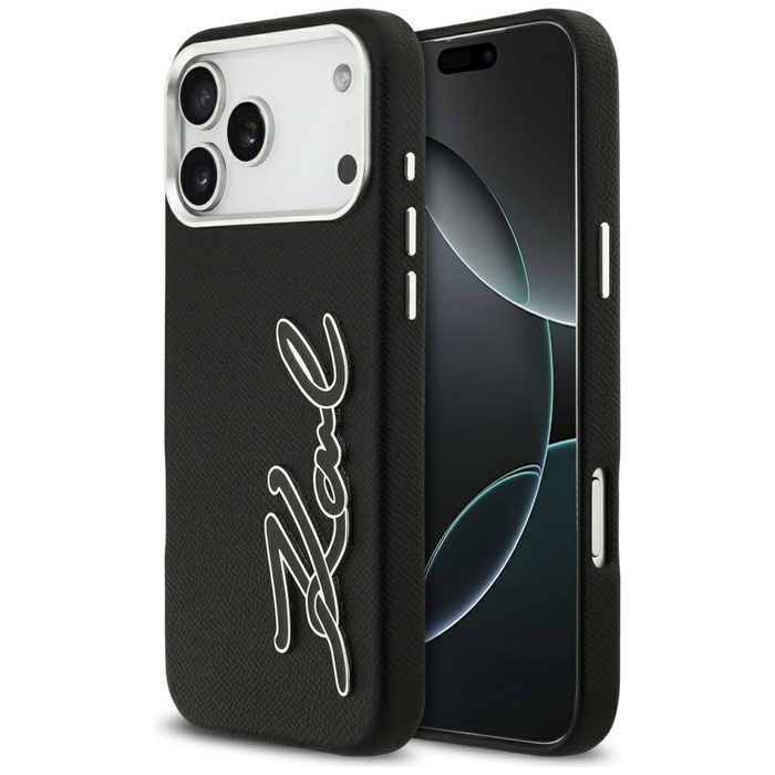 Etui Karl Lagerfeld FW Grained Signature Logo do iPhone 17 Pro Max czarny