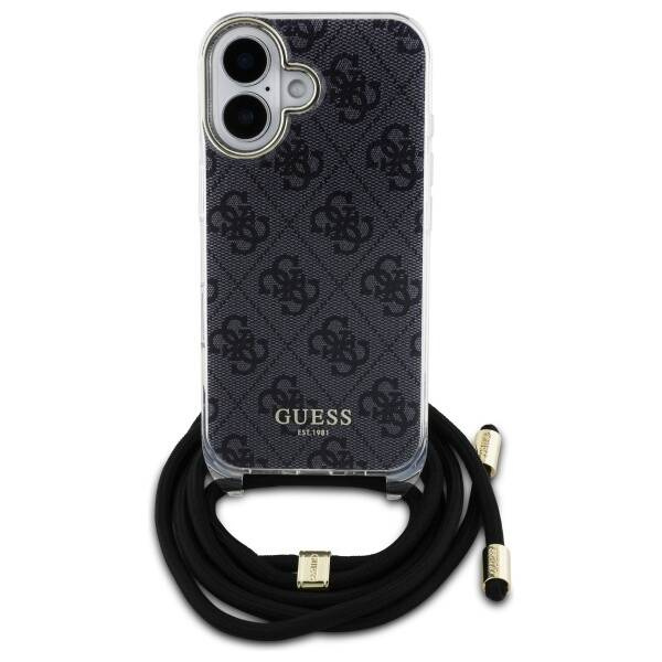 Etui Guess iPhone 16 czarny/black hardcase Crossbody Cord 4G Print