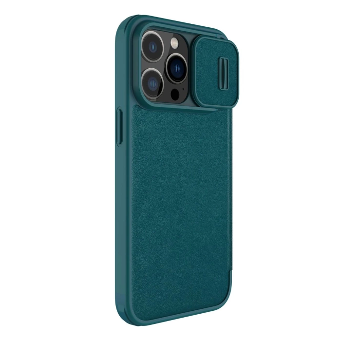 Etui Nillkin Qin Leather Pro Case etui iPhone 14 Pro Max osłona na aparat kabura pokrowiec obudowa z klapką zielony