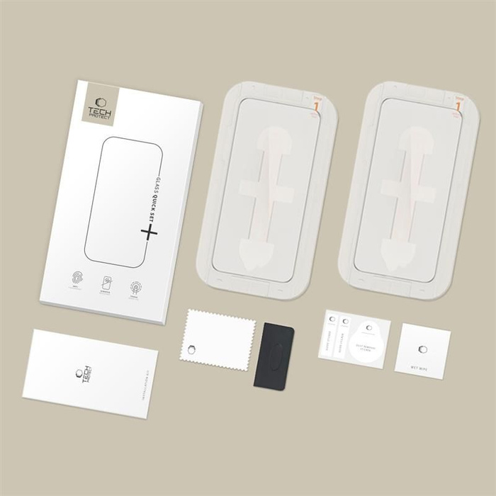 SZKŁO HARTOWANE TECH-PROTECT IPHONE 15 PRO QUICK SET+ 2-PACK CZARNE