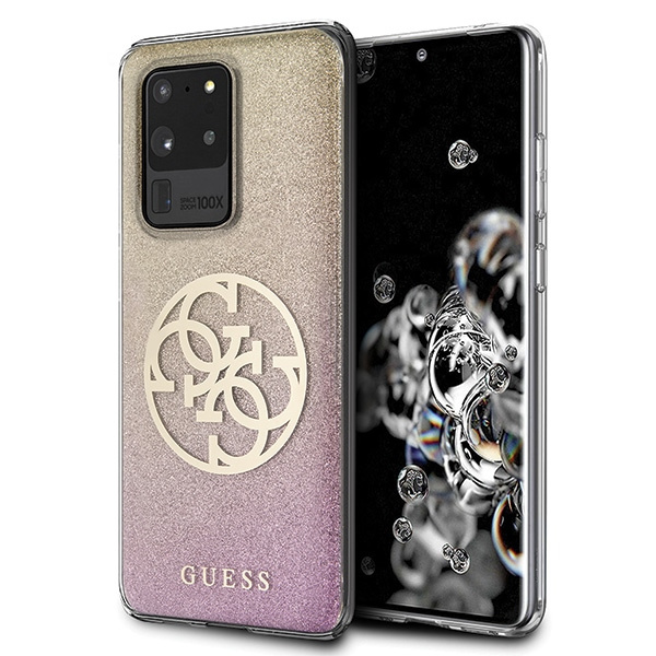 Etui GUESS Samsung Galaxy S20 Ultra Glitter Gradient 4G Circle Różowy Złoty Hardcase