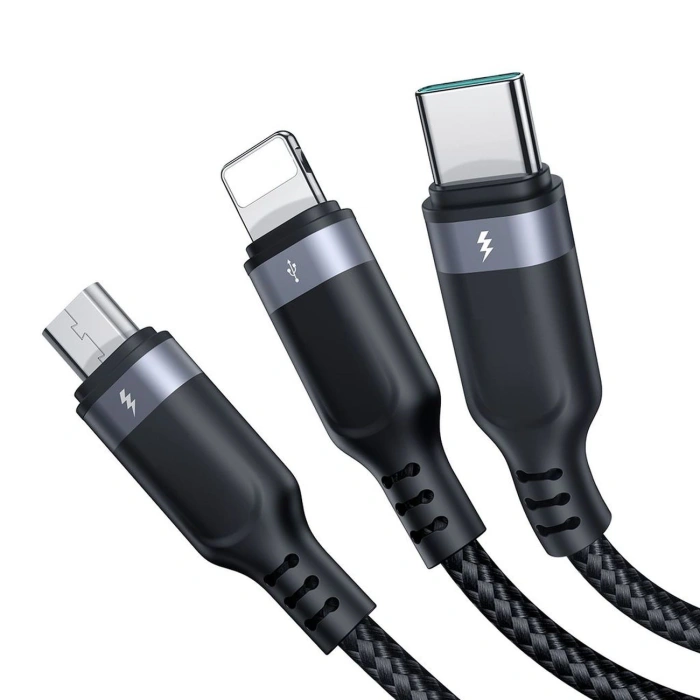 Kabel Joyroom S-A18 3w1 3,5A USB-A - Lightning+USB-C+MicroUSB 1,2m - czarny