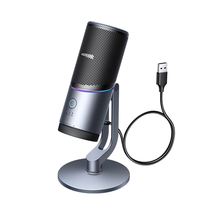 Mikrofon Ugreen CM769 na biurko, z USB-A, RGB LED - srebrny