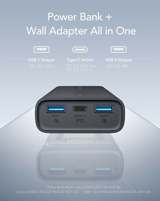 VEGER powerbank 10000 mAh PD QC3.0 20W ACE100 (W1146) czarny.