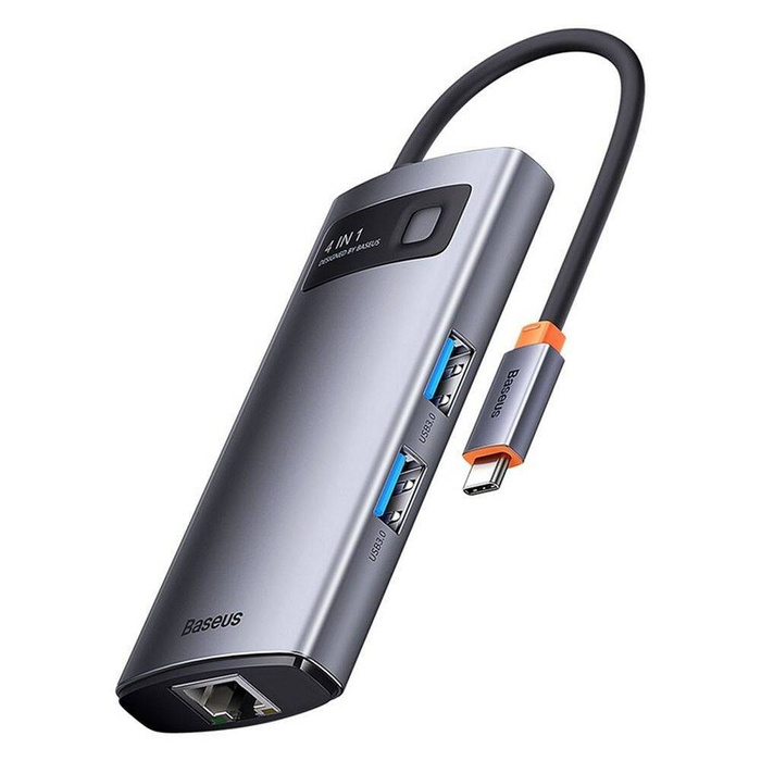 Baseus Metal Gleam Series stacja dokująca HUB 4 w 1 USB Typ C - 3 x USB 3.2 Gen. 1 / RJ45 (WKWG070113)