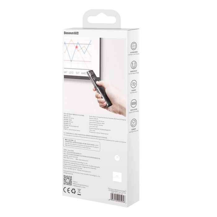 Wielofunkcyjny pilot Baseus Orange Dot do prezentacji, ze wskaźnikiem laserowym, bez baterii (szary)