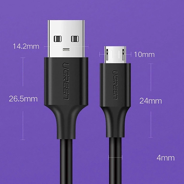 Kabel UGREEN USB-A Micro USB QuickCharge 3.0 2.4A 0.25m Czarny