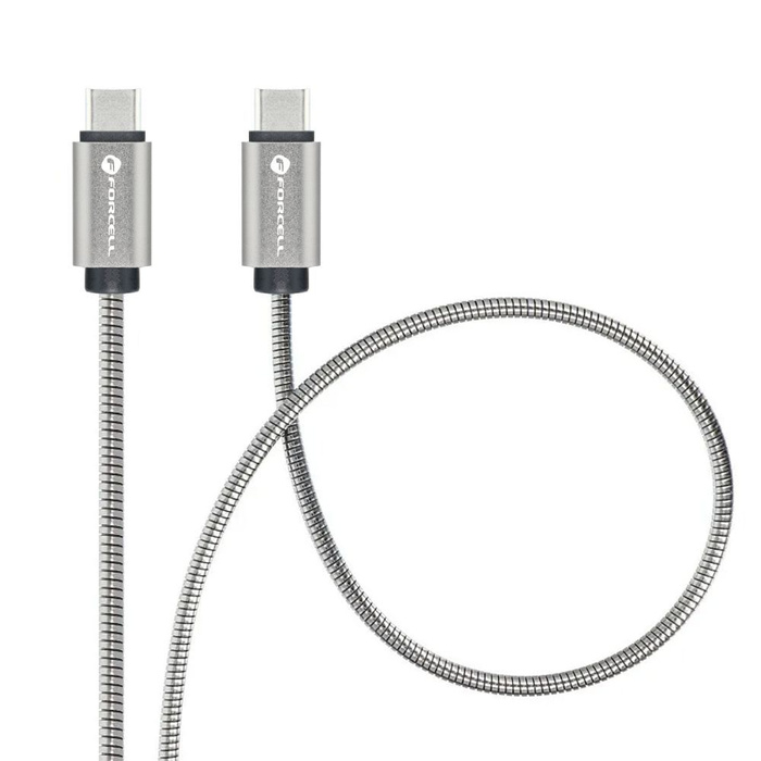 Kabel USB C do USB C Forcell F-Energy QC4.0 PD 5A 100W E-Mark Metal 2 m C239 srebrny