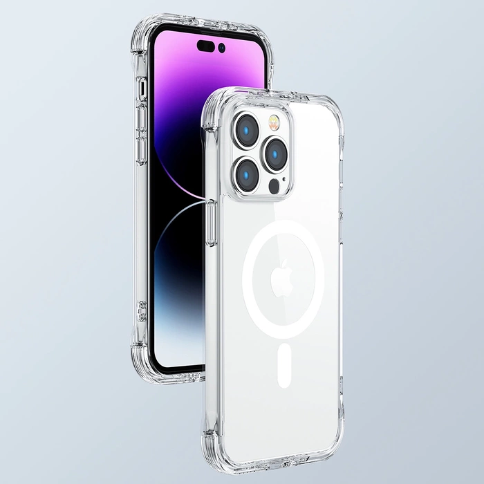 [PO ZWROCIE] Joyroom Magnetic Defender magnetyczne etui do iPhone 14 pancerny pokrowiec z haczykami podstawką przezroczysty (kompatybilne z MagSafe)