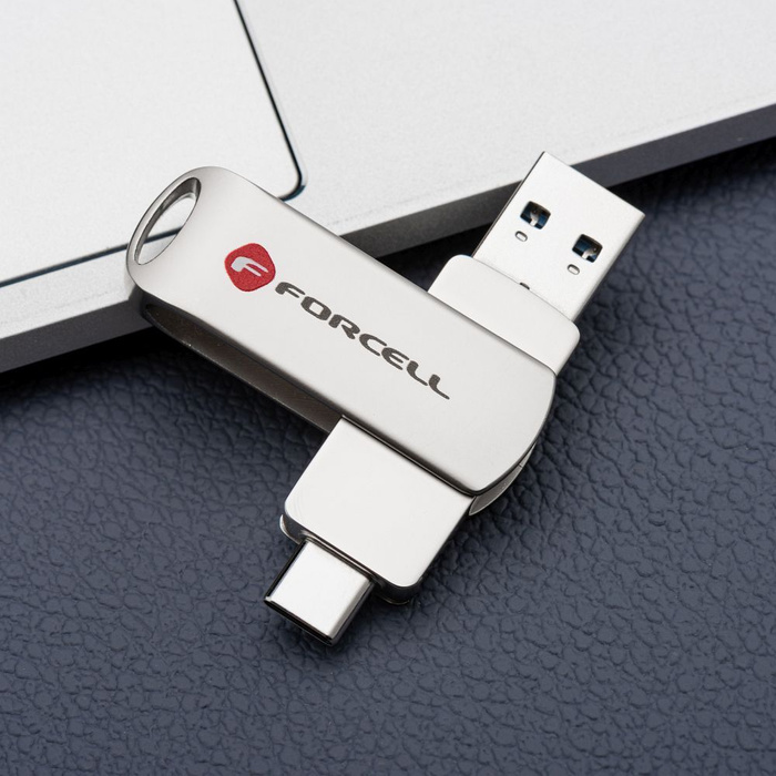Pendrive 16GB USB 3.2 Gen 1 (USB A / USB C) Forcell F-Data Metal Duo srebrny