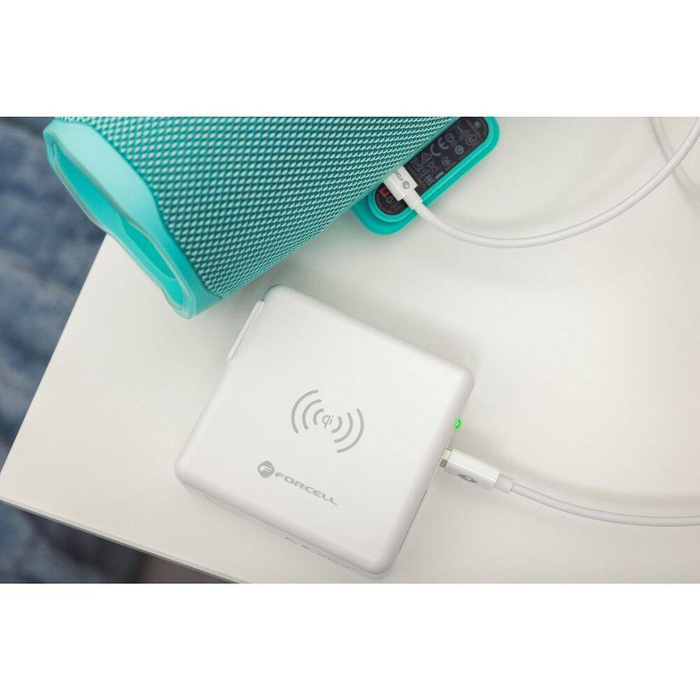 Wielofunkcyjna ładowarka Forcell F-Energy 4w1 2 x USB A + USB C 15W + power bank 8000mAh + ładowanie bezprzewodowe biała