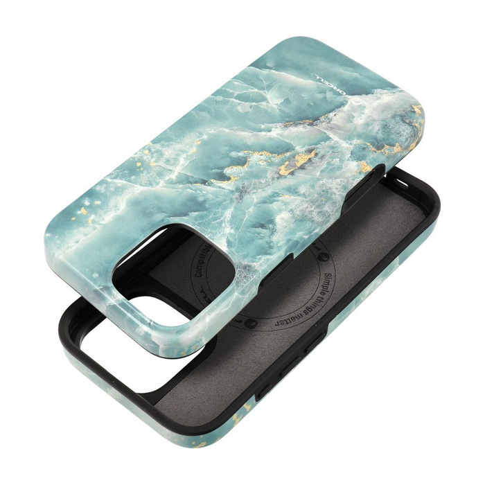 Etui na iPhone 16 PRO MAX Forcell F-Protect Mirage zgodny z MagSafe Military Drop-Test green marble