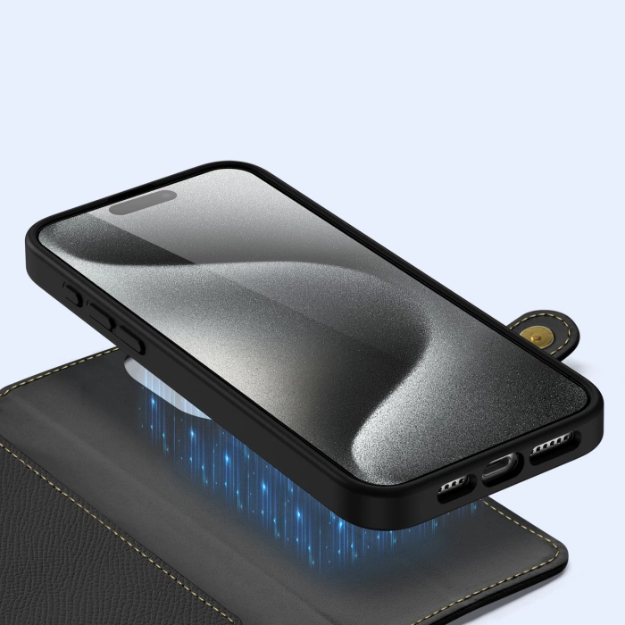 Etui skórzane Dux Ducis Lawa na iPhone 15 Pro - czarne