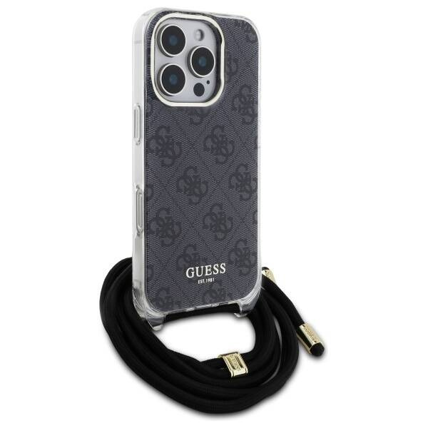 Etui Guess iPhone 16 Pro czarny/black hardcase Crossbody Cord 4G Print