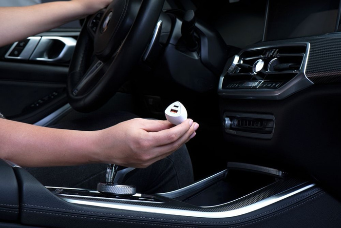 FORCELL F-ENERGY Carbon CC50-1A1C ładowarka samochodowa Typ C + USB A PD QC3.0 3A 38W biała