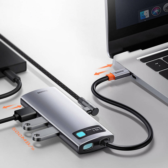 Baseus Metal Gleam Series multifunkcjonalny HUB USB 5w1 USB Typ C PD 100W HDMI szary (WKWG020013) 
