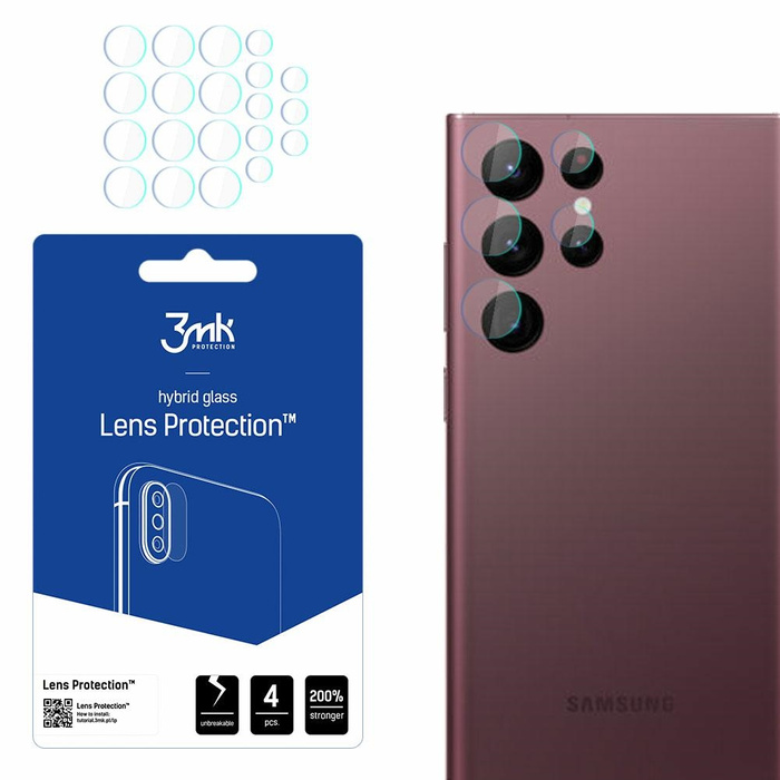 Szkło Hybrydowe 3MK Samsung Galaxy S22 Ultra Lens Protect Ochrona Na Obiektyw Aparatu 4szt Glass