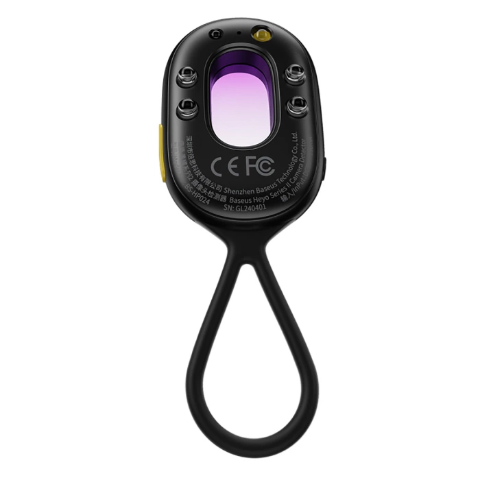 Wykrywacz ukrytych kamer Baseus Heyo Series II z alarmem i mini latarką + kabel Baseus Simple USB-A - USB-C – czarny