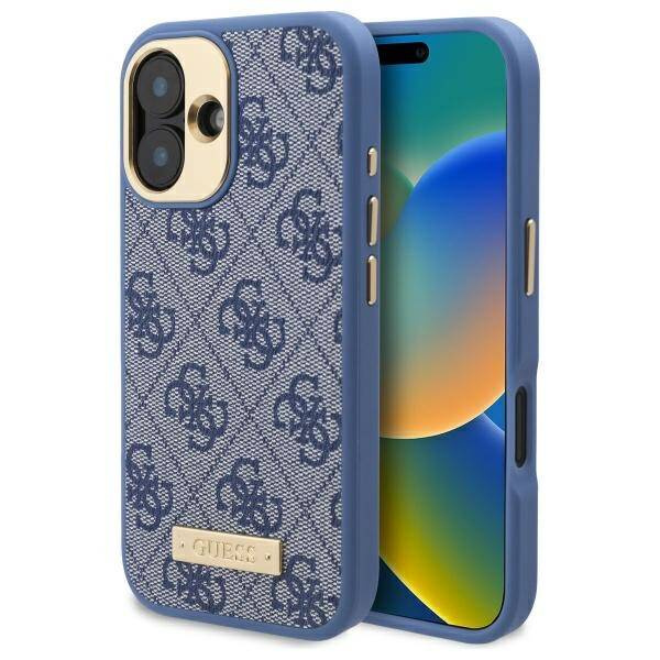 Etui Guess iPhone 16 Plus 6.7" niebieski/blue hardcase 4G Logo Plate MagSafe