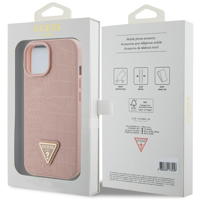 Etui Guess GUHCP15SPCRTHCP iPhone 15 6.1" różowy/pink hardcase Croco Triangle Metal Logo Case