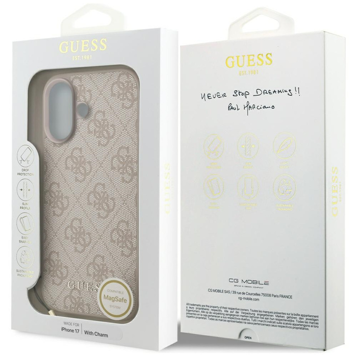 Etui Guess 4G Charms Collection MagSafe  do iPhone 17 różowy