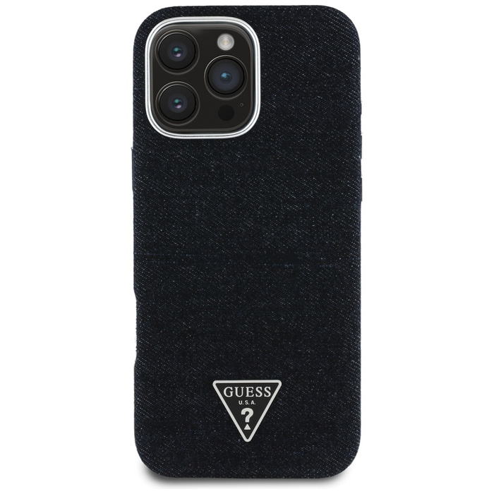 Etui Guess Denim Triangle Logo MagSafe   do iPhone 16 Pro czarny