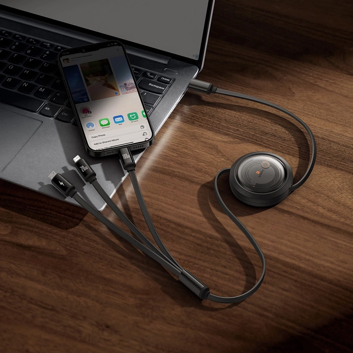 Kabel USB-C 3w1 Baseus Free2Draw USB-C/Lightning/Micro 100W, 1,1m (czarny)