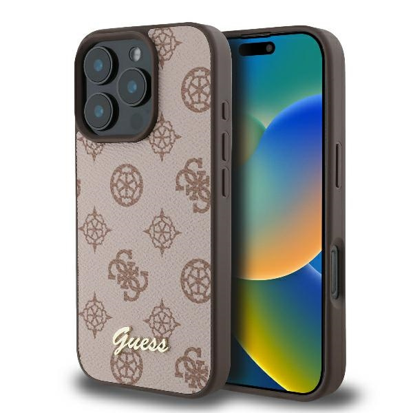 Etui Guess iPhone 16 Pro Max 6.9" brązowy/brown hardcase Peony Script MagSafe