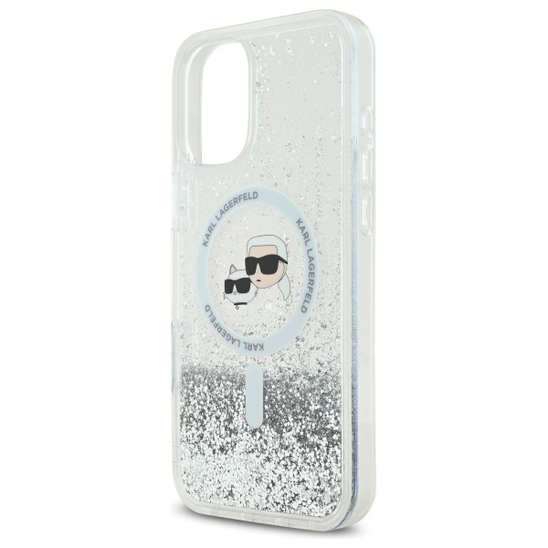 Etui Karl Lagerfeld iPhone 16 Plus 6.7" hardcase transparent Liquid Glitter Karl&Choupette Head Magsafe