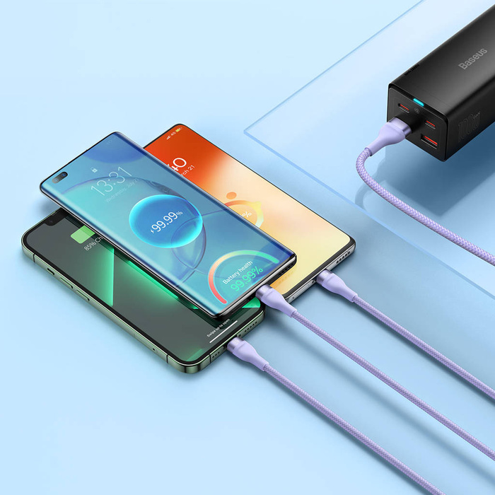 Baseus Flash Series Ⅱ kabel 3w1 z szybkim ładowaniem USB-A do USB-C / Micro-USB / Lightning 66W 480Mb/s 1.2m fioletowy