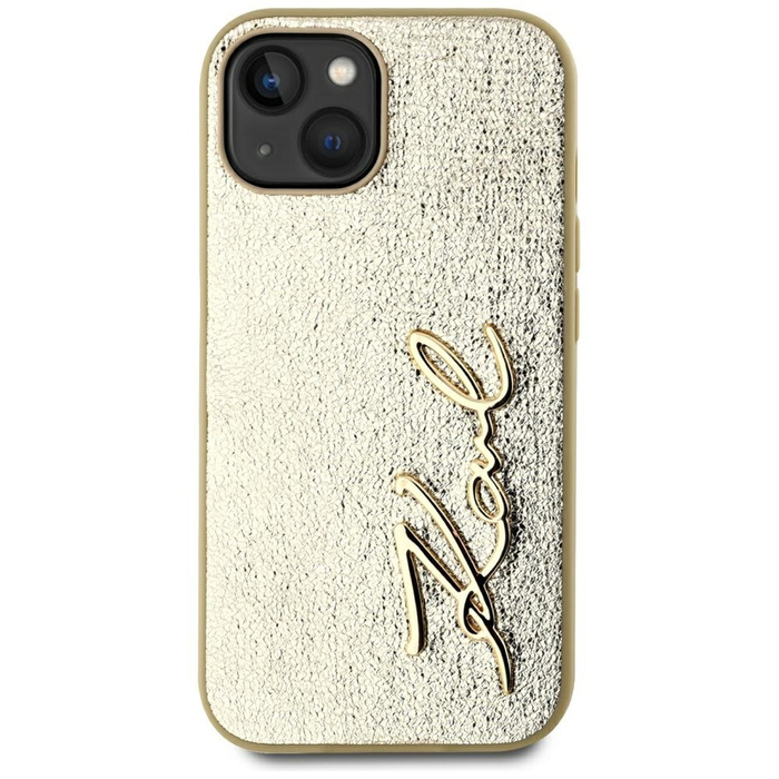 Etui Karl Lagerfeld Wrinkled Metal       Signature do iPhone 15 złoty