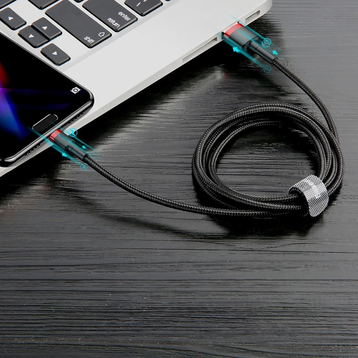 Baseus Cafule Cable wytrzymały nylonowy kabel przewód USB / USB-C QC3.0 3A 0,5M czarno-czerwony (CATKLF-A91)