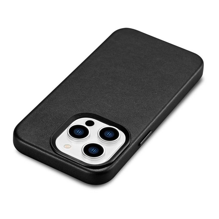 iCarer Case Leather pokrowiec etui z naturalnej skóry do iPhone 14 Pro Max czarny (WMI14220708-BK) (kompatybilne z MagSafe)