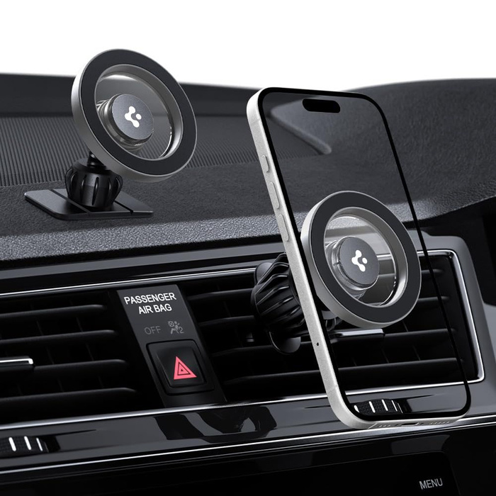 UCHWYT SPIGEN MFT13 MAGNETIC MAGSAFE DASHBOARD & VENT CAR MOUNT SREBRNY