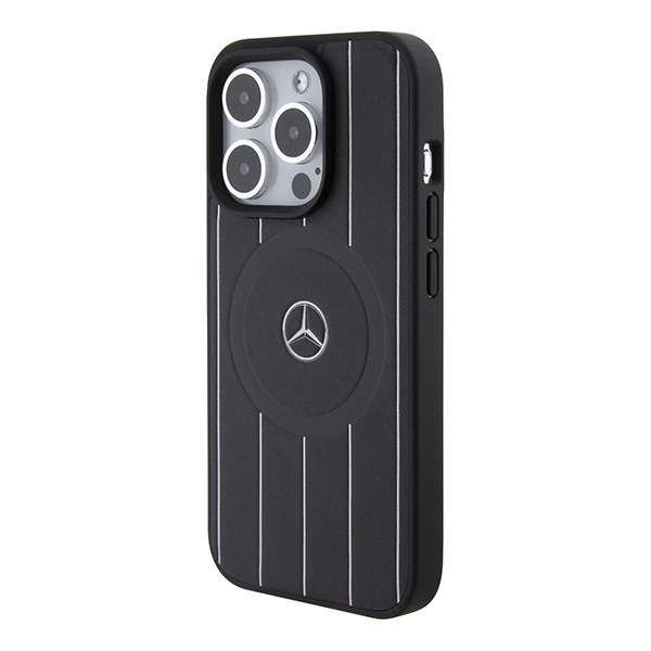 Etui Mercedes MEHMP15L23RHSK iPhone 15 Pro 6.1" czarny/black hardcase Stripes Pattern Leather MagSafe Case