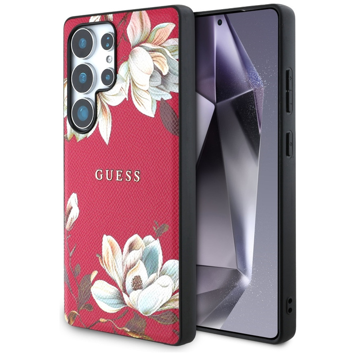 Etui Guess Grained Printed Flower         Pattern MagSafe do Samsung Galaxy S25 Ultra fuksja