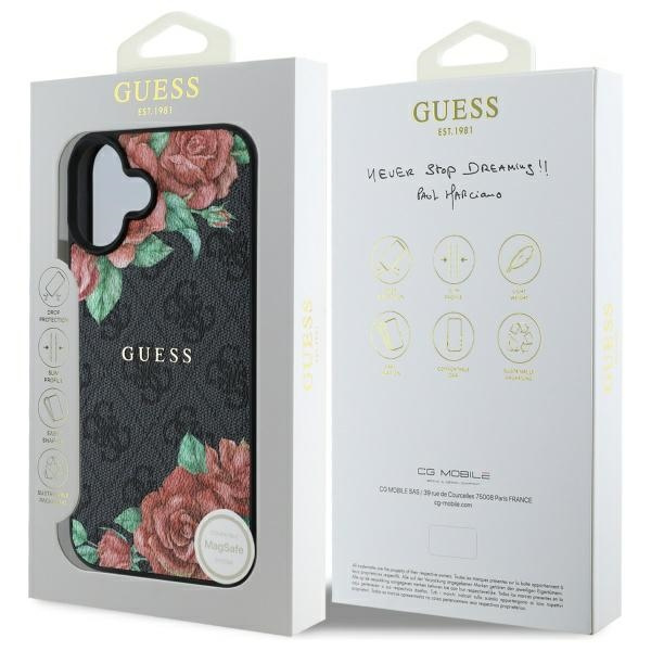 Guess GUHMP16SP4ROPEMCK iPhone 16 6.1"    czarny/black hardcase 4G Flowers Print MagSafe