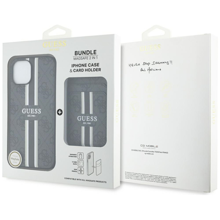 Etui Guess 4G Stripes z portfelem         Magsafe do iPhone 15 czarny