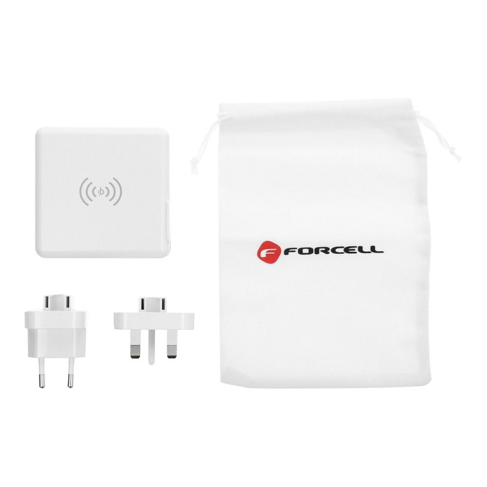 Wielofunkcyjna ładowarka Forcell F-Energy 4w1 2 x USB A + USB C 15W + power bank 8000mAh + ładowanie bezprzewodowe biała