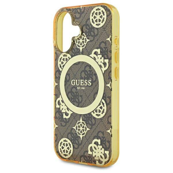 Etui Guess iPhone 16 6.1" brązowy/brown hardcase IML Peony On 4G Background MagSafe