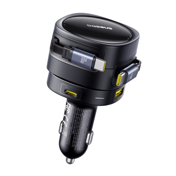 Ładowarka samochodowa Baseus Enjoyment Max z kablami USB-C+USB-C i portami USB-A+USB-C 90W Czarny