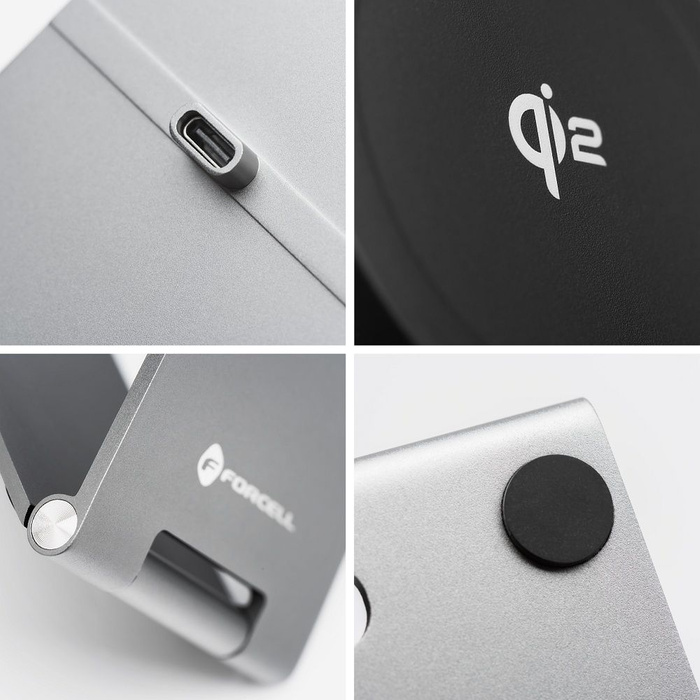 Ładowarka indukcyjna Forcell F-Energy Flip Charge USB C Qi2 15W zgodna z MagSafe srebrna 0INT