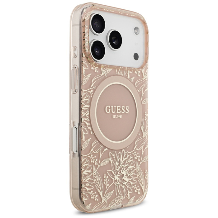 Etui Guess IML Flowers Electro Pearl     Strap MagSafe do iPhone 17 Pro różowy